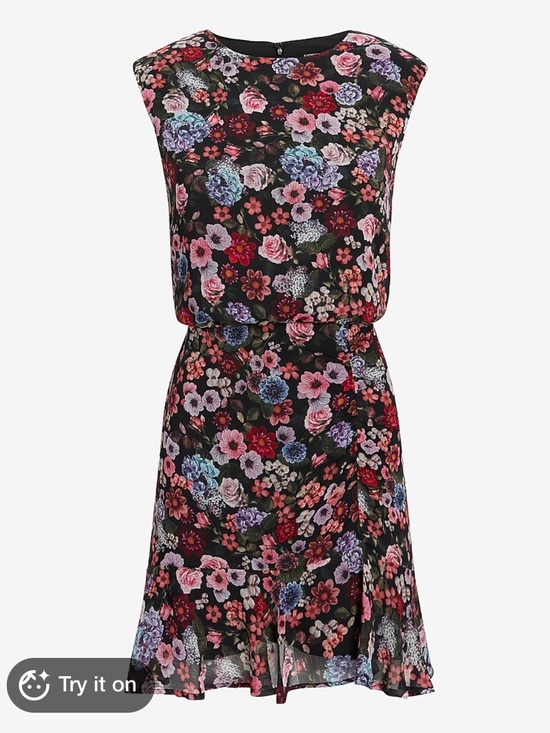 Express Dresses & Skirts - Express Floral Print Ruched Ruffle Hem Mini Dress Size XXS